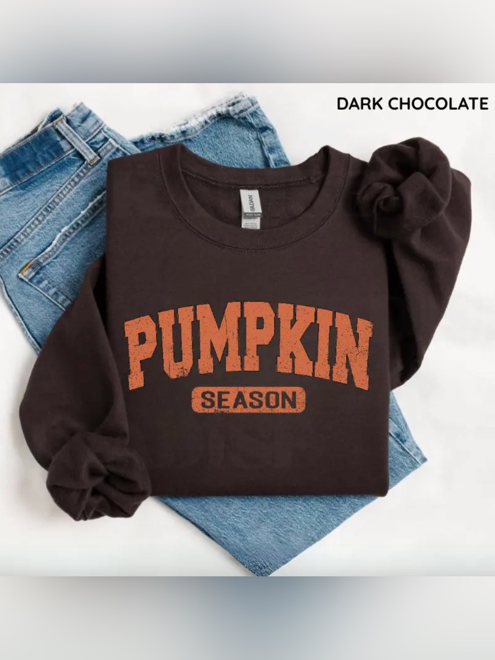 Gildan Dark Chocolate Sweatshirt with Orange "Pumpkin Season" Print
